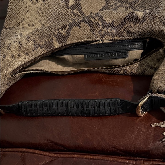 Isaac Mizrahi Cream and Black Snakeskin Hobo Bag - Picture 3 of 6